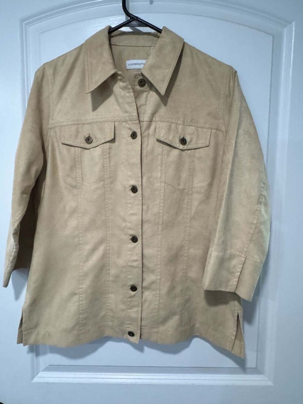 Faux Suede Tan Utility Shirt Jacket Western Minimalist Women’s Medium